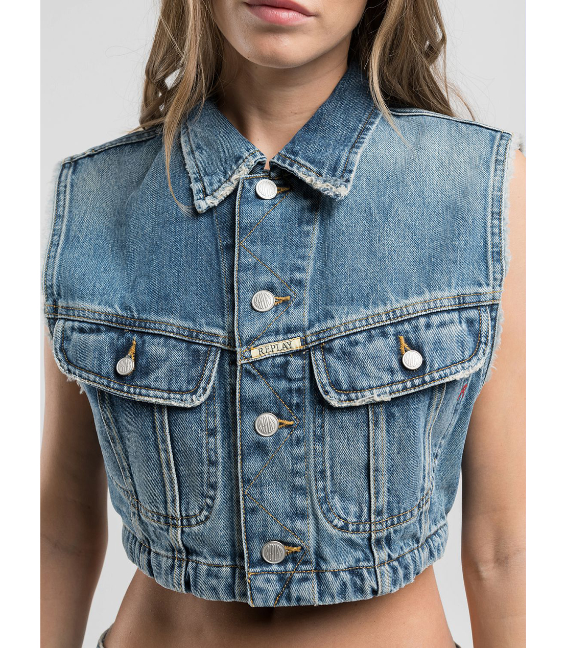 9ZERO1 クロップドデニムベスト 詳細画像 ブルー 5